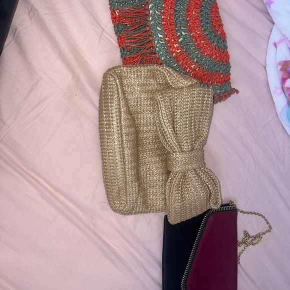 not sure Handbags - Chic Gold Woven Clutch with Bow Accent